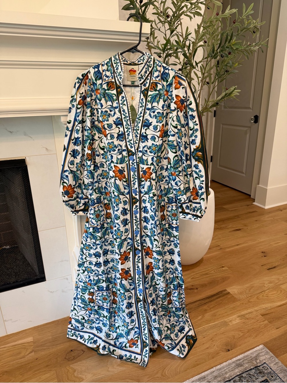 New - Farm Rio Flora Off White Tile Maxi Dress - Picture 3 of 5